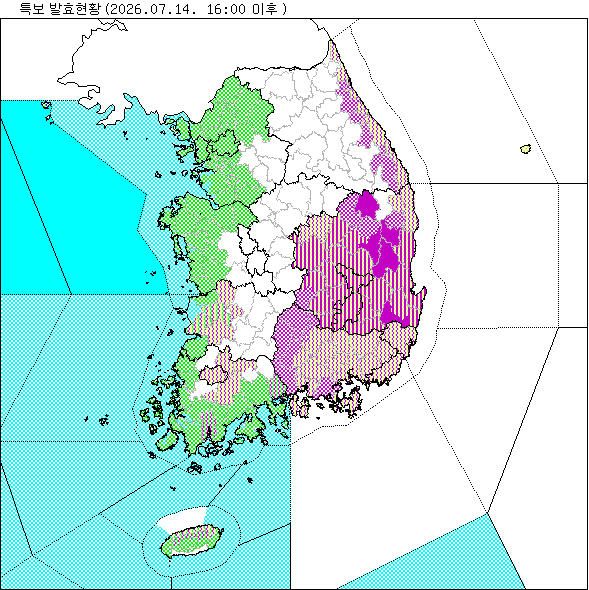 기상 특보 발효 현황 지도