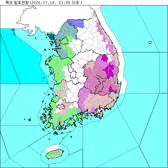 기상 특보 발효 현황 지도