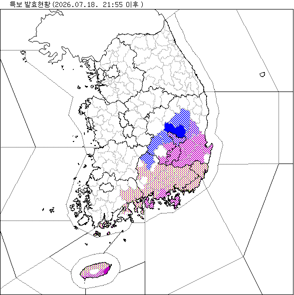 기상 특보 발효 현황 지도