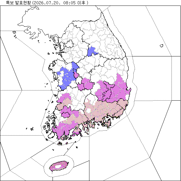 기상 특보 발효 현황 지도