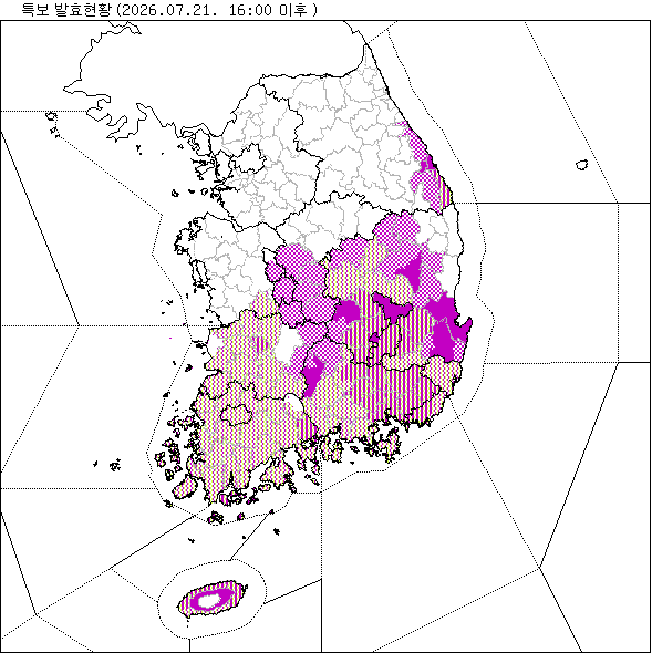 기상 특보 발효 현황 지도