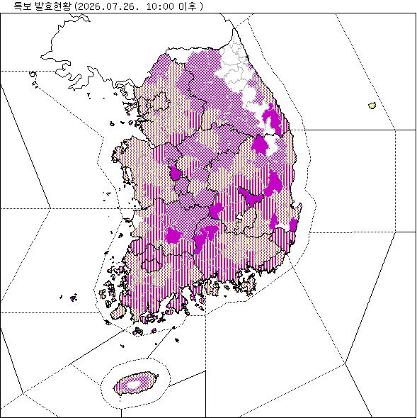 기상 특보 발효 현황 지도