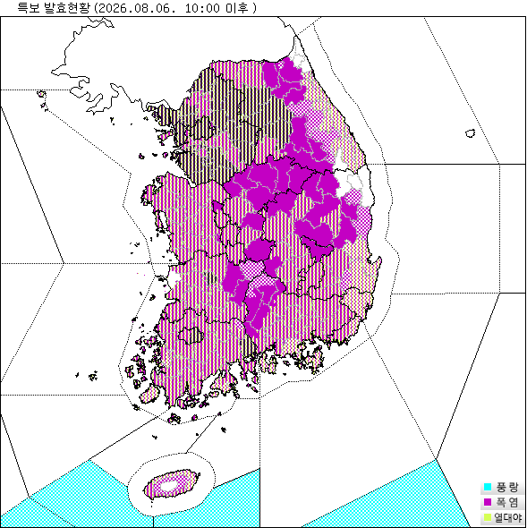 기상 특보 발효 현황 지도